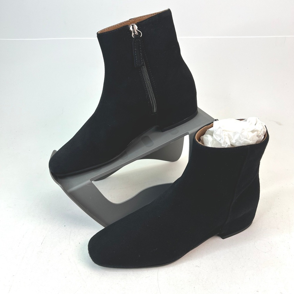 AQUATALIA ULYSSAA SUEDE Black Ankle Boots Side Zip Women's Size 5M Made in Italy